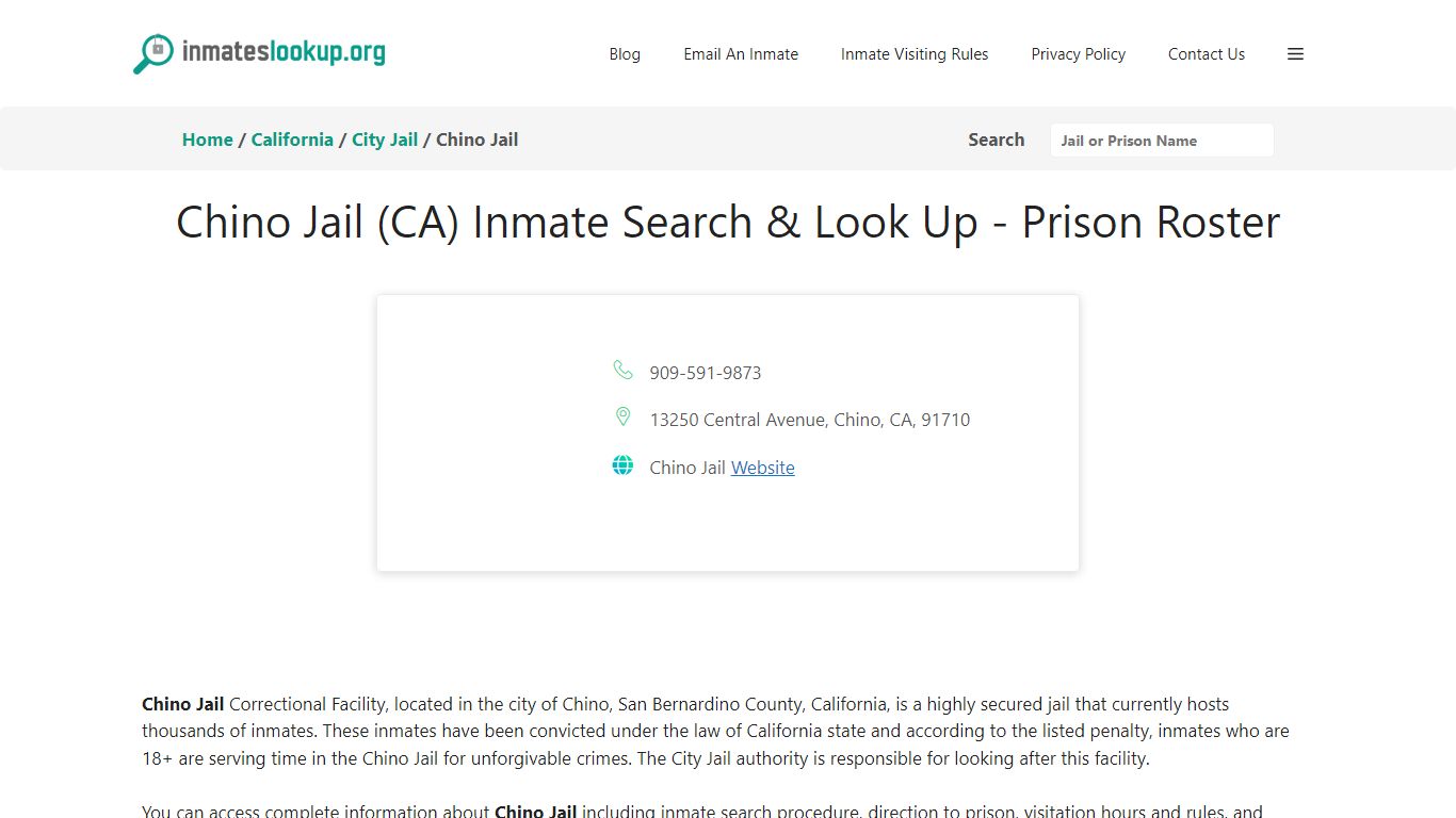 Chino Jail (CA) Inmate Search & Look Up - Prison Roster